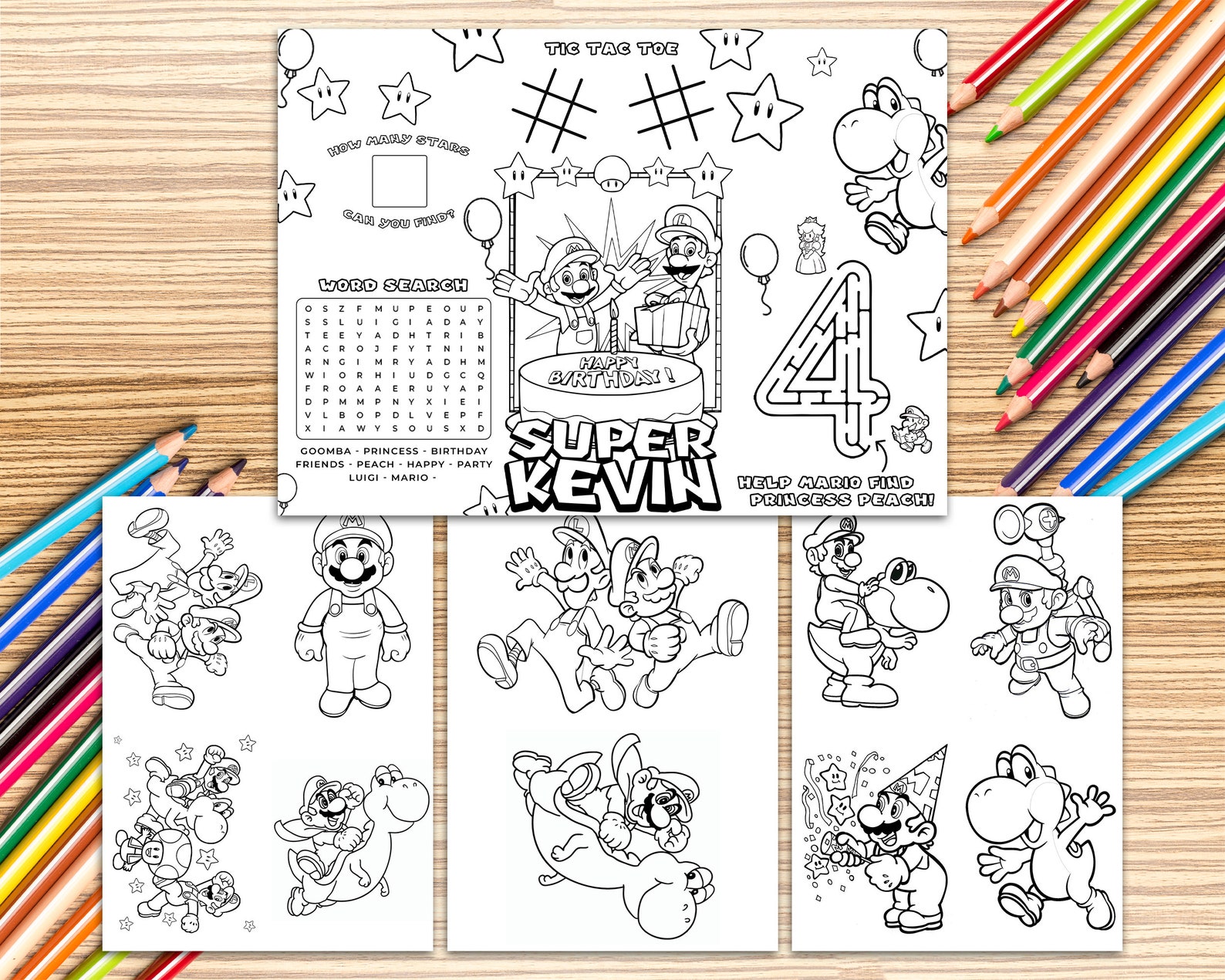 Printable Birthday Mario Party Coloring Pages Custom Personalized Mario ...