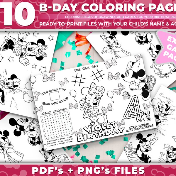 Custom Minnie Mouse Birthday Coloring Pages - Etsy