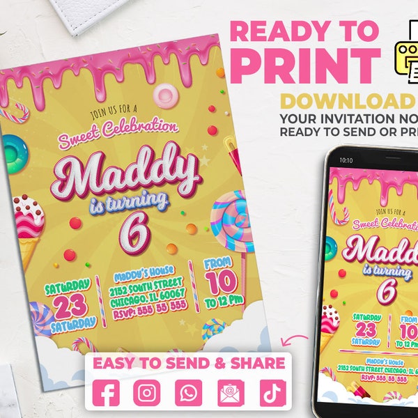 Digital & Printable Birthday Candyland Party Invitation | Custom Personalized SweetLand invitation | Invitation for theme Candies Party