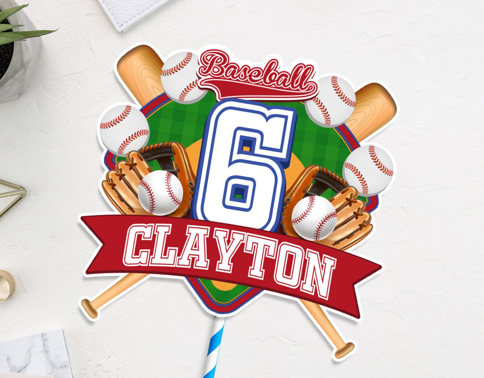 Digital &amp; Printable Birthday Baseball Cake Topper Custom Personalized ...