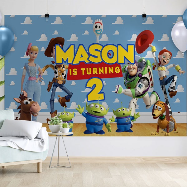 Toy Stories Backdrop Birthday Party | Personalizable Woody and Buzz  Birthday Backdrop | Backdrop for theme Party toy stories Kids