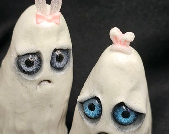 Pair of spooky Polymer Clay Ghosties:Handcrafted easter Halloween decor