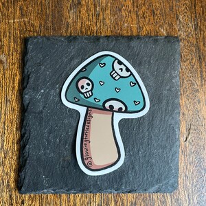 Teal Mushroom Skull Vinyl Sticker