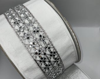 Farrisilk White Gossamer Jeweled Ribbon