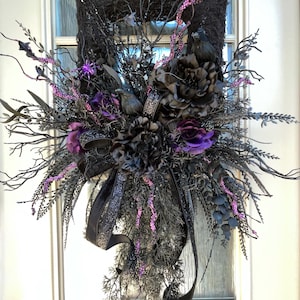 Classy Halloween Black Floral Moss Wreath