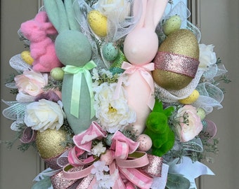 Pastel Pink and Green Bunny Wreath