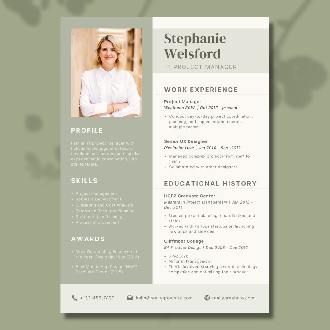 Modern CV Template With Photo | Canva Resume Template | CV Template