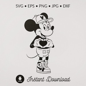 Mouse en Sneakers SVG, Mickey Cut File, forme un coeur avec les mains, Cricut et Silhouette, svg, dxf, eps, jpg et png