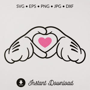 Dessin de Main Gantée qui forment un coeur, cartoon, Mickey et Minnie, SVG, DXF, EPS, jpg et png