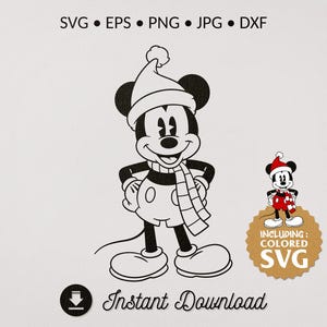 Mickey Vintage Père Noël - Mouse – Fichiers SVG, png, jpg, eps, dxf | Design Noël Rétro pour Cricut et Silhouette