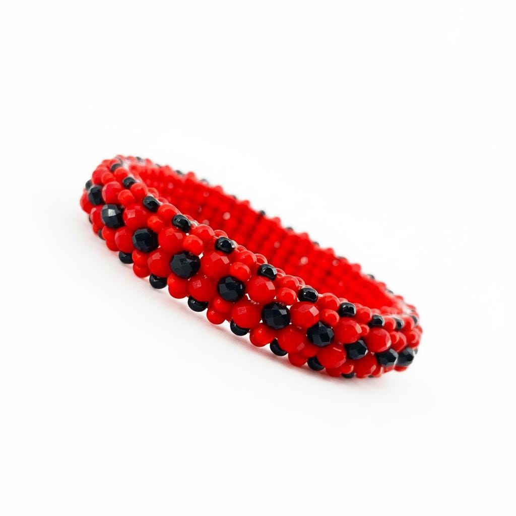 Elegua Ilde woven diamond pattern - Handmade Red and Black Spiritual Protection Bracelet