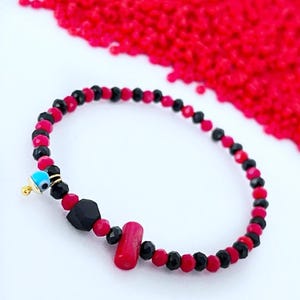Jet Bracelet Protection for Baby Turkish Evil Eye 14kt Gold Real Coral Jet