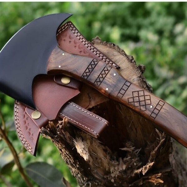 Hacha Tomahawk de acero al carbono hecha a mano vikinga, hacha de camping con hacha arrojadiza, hacha lista para la batalla, hacha de camping, regalo para él, regalo para el padre