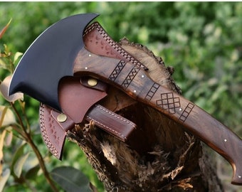 Hache Tomahawk en acier au carbone fabriquée à la main, hache de lancer de hache de camping, hache prête au combat, hache de camping, cadeau pour lui, cadeau pour père