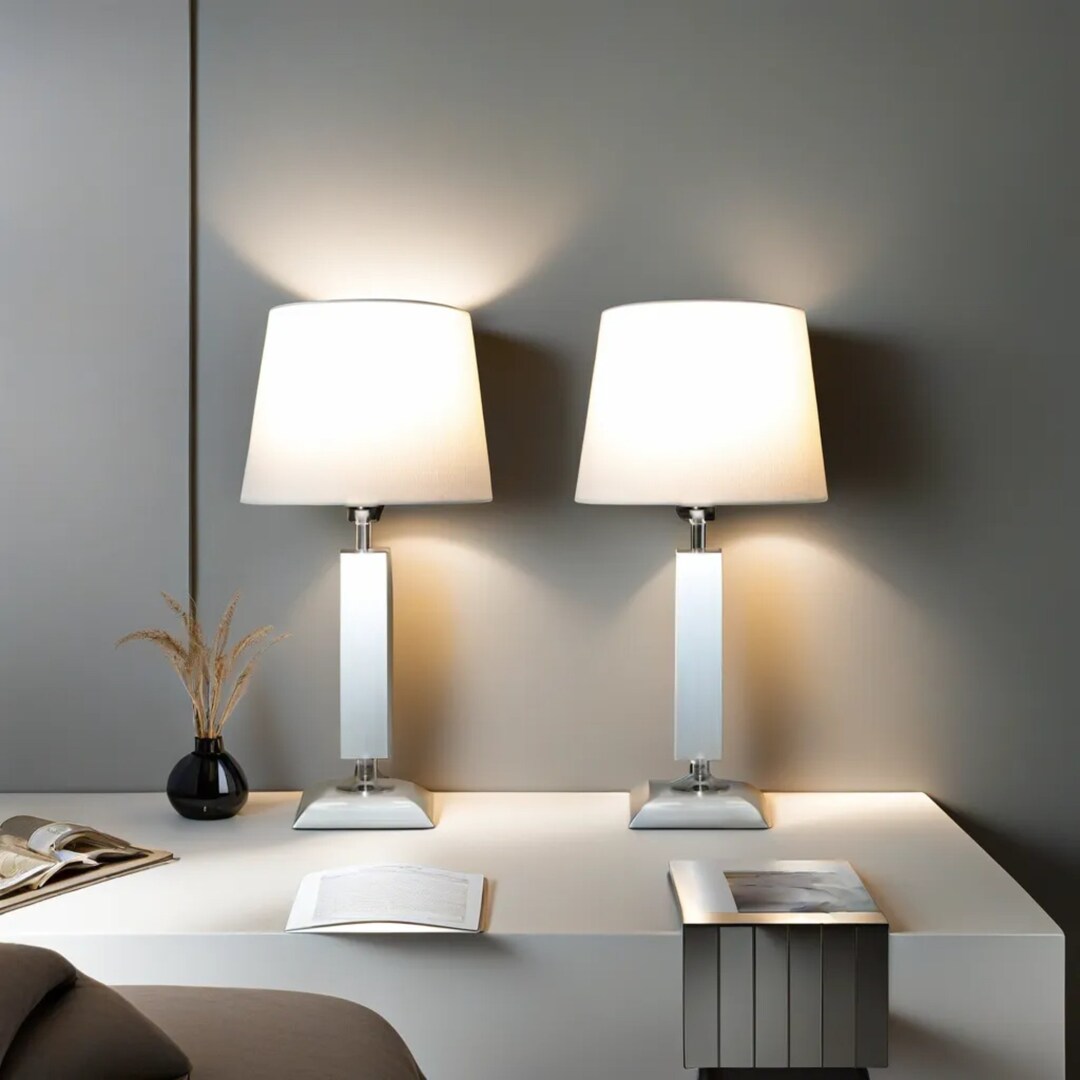 Bedside Lamps Set of 2, Wood Bedside Table Lamp With Linen Lampshade