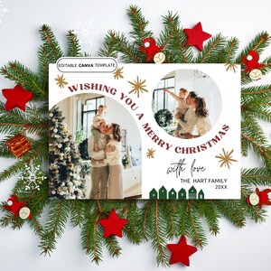 クリスマス カード テンプレート カスタム写真クリスマス カード Canva 編集可能テンプレート ホリデー フォト カード 家族写真 アーチ クリスマス 5x7 風景