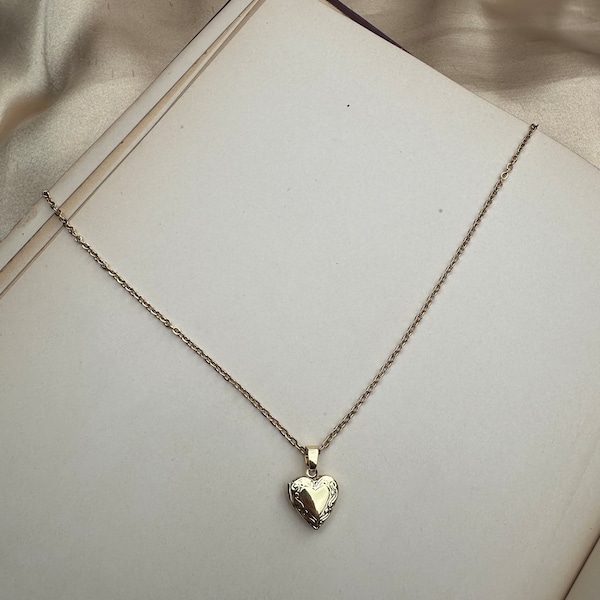 18k gold plated Heart Locket Necklace, Photo Heart Pendant, small Locket necklace, Tiny Heart Necklace,  Open Pendant, dainty, Mother’s Day