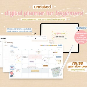 Undated Digital Planner for Beginners, Landscape Planner, GoodNotes Digital Planner, Minimalist Planner, iPad Planner, Digital templates