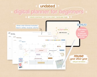 Planificador digital sin fecha para principiantes, Planificador de paisajes, Planificador digital GoodNotes, Planificador minimalista, Planificador de iPad, Plantillas digitales