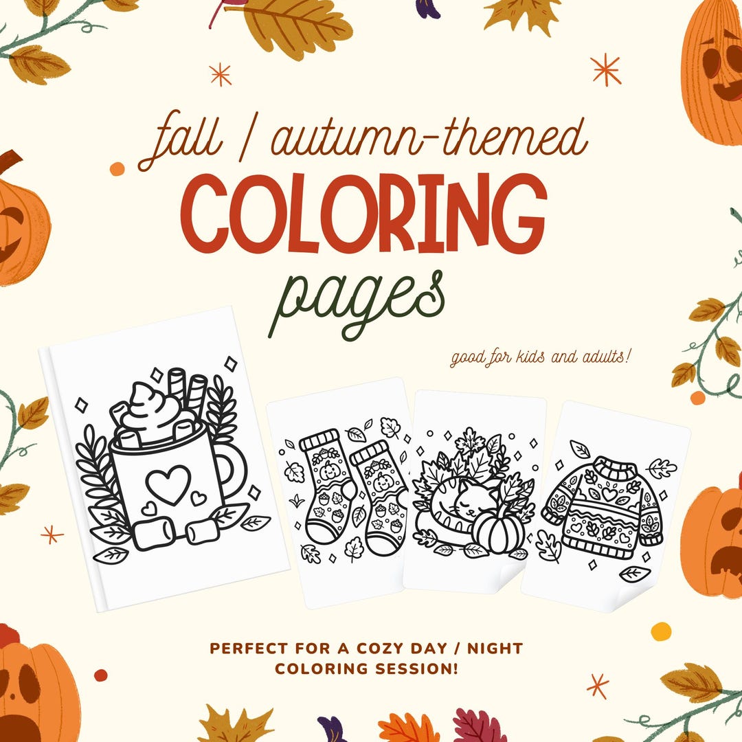 COZY FALL Coloring Pages for Adults and Kids | Fall, Autumn Coloring ...