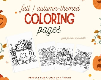 COZY FALL coloring pages for adults and kids | Fall, Autumn coloring book | coloring page for printing | cute digital coloring pages