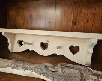 Handmade Wooden Heart Shaped Shelf - 19" length, 43/4" deep & 4"wide