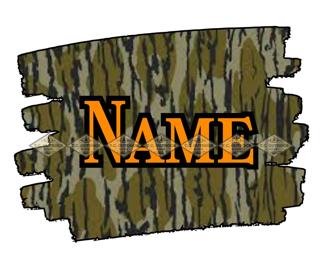 Bottomland Camo Camouflage Decal With Name Cup Shirt Bag Hunter Orange