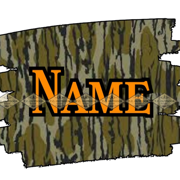 Bottomland Camo Camouflage Digital Design PNG Name Cup Shirt Bag Hunter Orange Mossy Oak Realtree Hunting Fishing Canva Sublimation Iron On