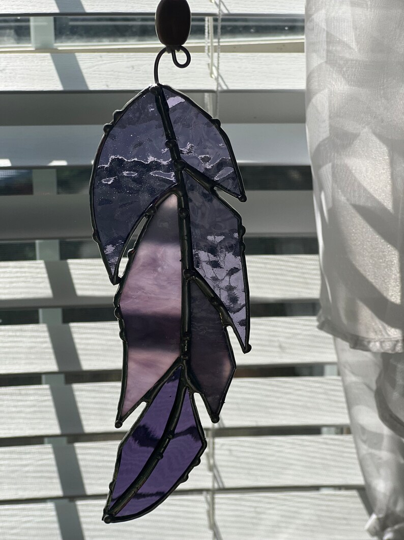 Stained Glass Feather, Feather Suncatcher, Feather Glass Window Hanging