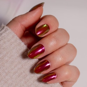 Chrome Red &#39;Apple Pie&#39; Semi-Cured Gel Nail Stickers Gel Nail Wraps Nail Polish Strips Nail Art Decals Gel Nail Strips Christmas Nails