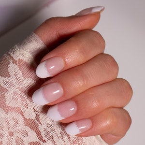 French Tip &#39;French Girlie&#39; Semi-Cured Gel Nail Stickers Gel Nail Wraps UV Gel Nail Stickers Gel Nail Strips Solid 100% Real Polish Strip