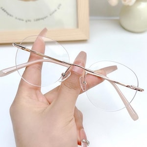 Glimmer Round Rimless Glasses Frames Eyewear Prescription Readers Frameless Glasses Blue Light Blocking Vintage Glasses