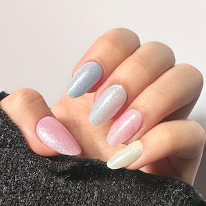 Pastel Rainbow Ombre Aura &#39;Pearl Skittles&#39; Semi-Cured Gel Nail Stickers Żelowe naklejki na paznokcie Paski do paznokci UV Żelowe paski do paznokci Solidne 100% prawdziwe lakiery