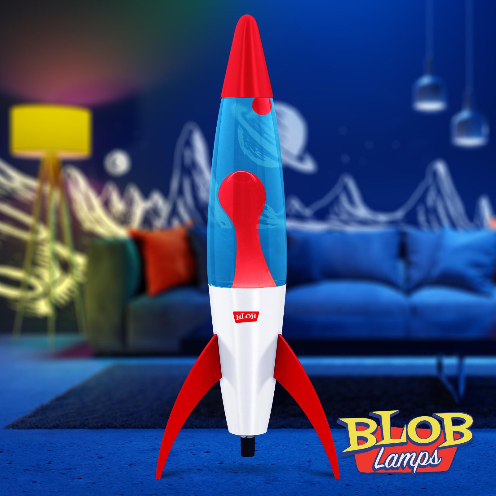 Rocket Lava Lamp by Blob Lamps: Red & White Base - Red Wax, Blue