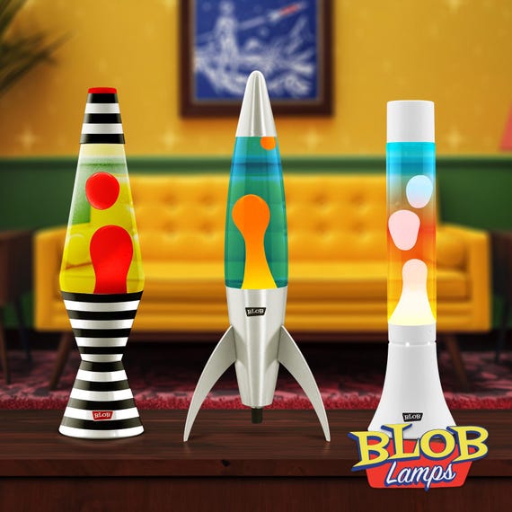 Rocket Lava Lamp by Blob Lamps: Red & White Base - Red Wax, Blue