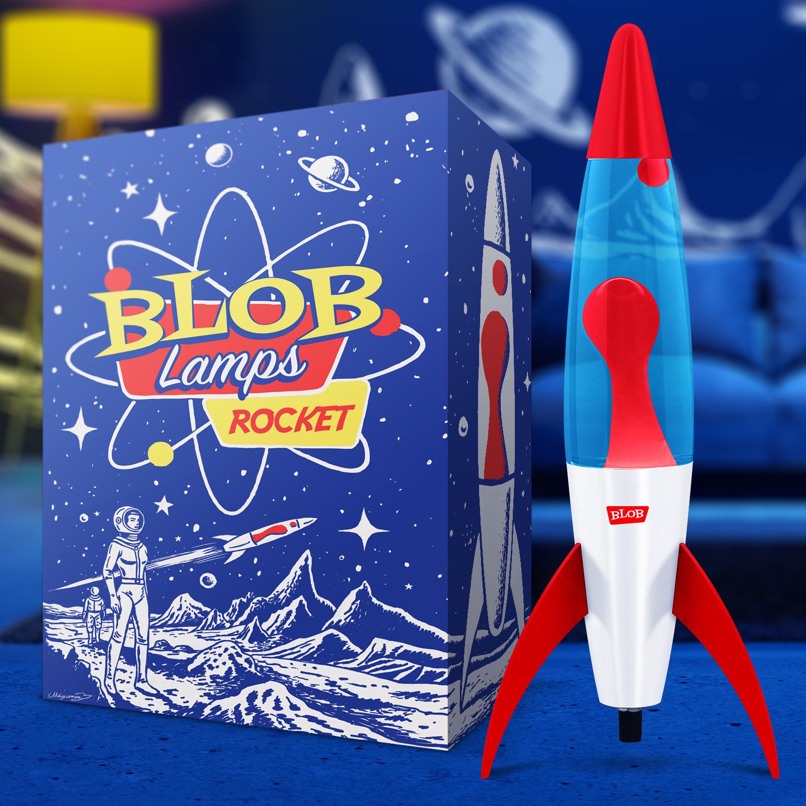 ラバランプ　ブルー×レッド Rocket Lava Lamp by Blob Lamps Red Wax, Blue Liquid, Retro Rocket