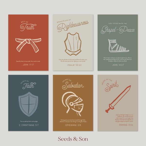 Full Armor of God | Scripture Cards | Printable | Nursery | Playroom | Classroom | Bible Verses