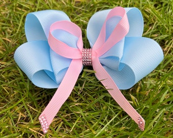 Mädchen niedliche Haarschleife, Baby-Haarschleife, Schimmer-Haarschleife, Doppel-Haarschleife, Geburtstagsgeschenk für Mädchen, blaue Haarschleifen, Kleinkind-Haarschleifen, Haarspangen