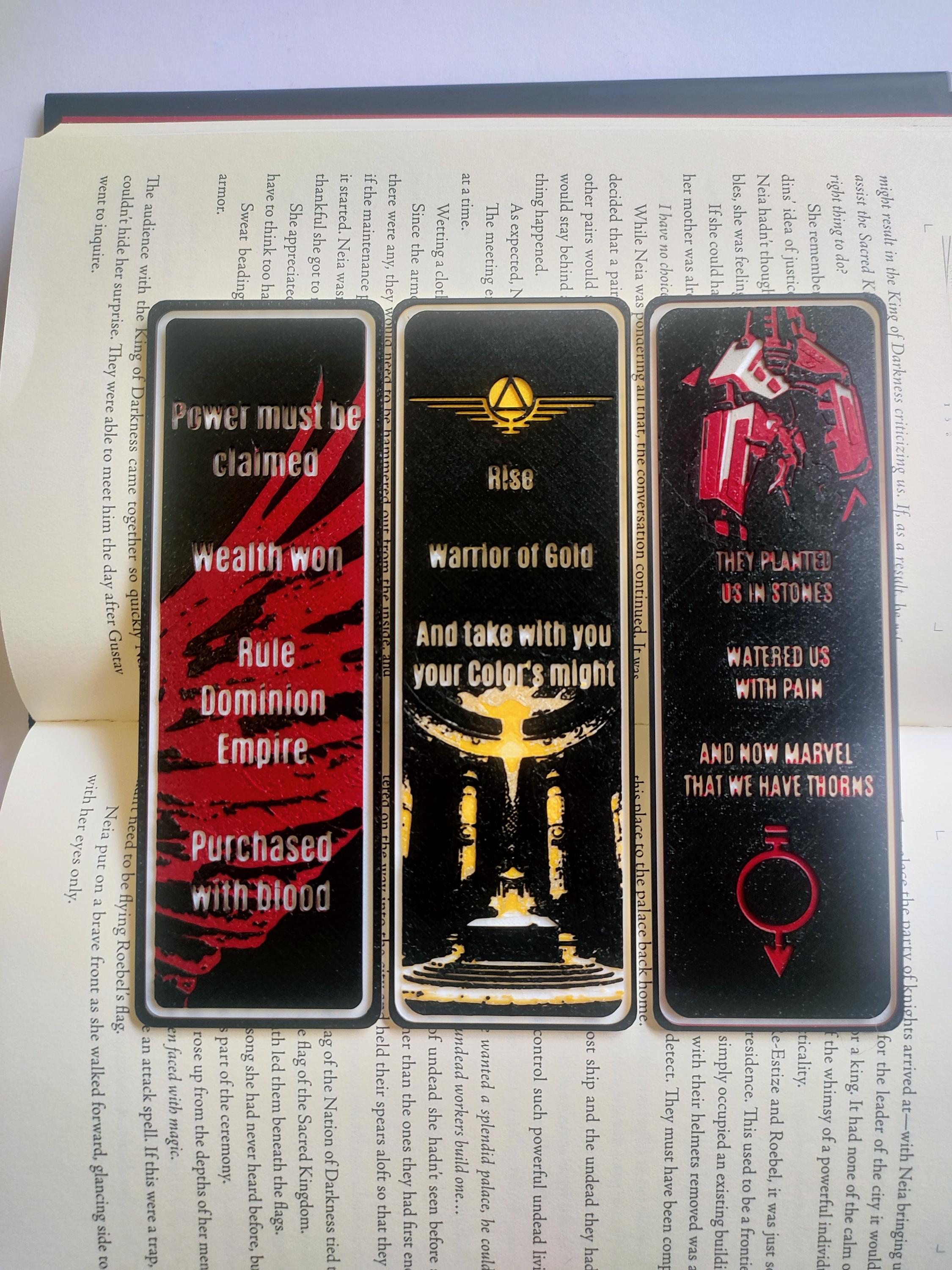 Red Rising Bookmark Print Red Rising Inspired 3D Printed Bookmarks – Fantasy Reader Gift Set (3 ...