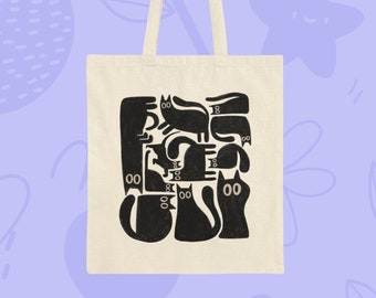 Cotton Black Cats Tote Bag | Gift for her, him, mom, sis, friend | Everyday Bag