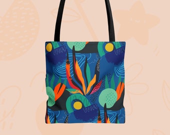 Tote Bag (AOP) | Bright Blue pattern tote bag | everyday bag | perfect gift for her; mom, sis, friend