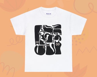 Unisex Heavy Cotton Tee with Black Cats Illustration | T-Shirt for her and him | Everyday wear Tee