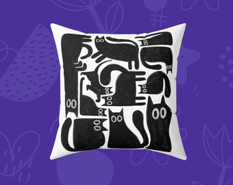 Spun Polyester Square Black Cats Pillow | Home Decor | Decor pillow