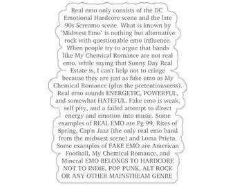 Emo real consta de pegatinas de copia y pegado / calcomanías divertidas para computadora portátil, calcomanía de emo del medio oeste, regalo para amantes de la música