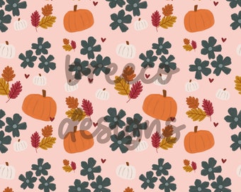 Floral Pumpkin Seamless Pattern, Boho Fall Fabric Design (JPEG)