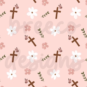 Christian Floral Seamless Pattern, Cross Seamless Pattern, PNG Digital download for digital papers, Religious Seamless Patterns