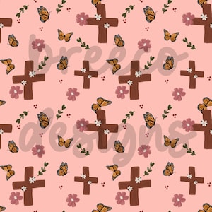 Christian Floral Seamless Pattern, Cross Seamless Pattern, PNG Digital download for digital papers, Religious Seamless Patterns