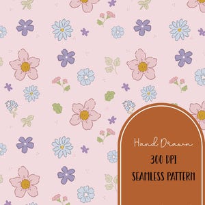 Pastel Floral Seamless Pattern for fabric, Scrapbook paper, Scattered Floral Surface Pattern, Spring florals, Hand drawn pattern
