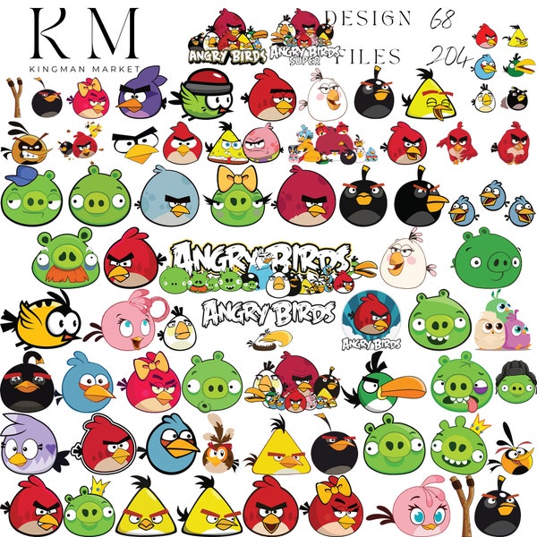 Joli ensemble de personnages de jeux vidéo Angry Birds Svg-png-Pdf, gros paquet \ anniversaire \ fête \ autocollant dessin animé \ t-shirt \ sweat à capuche \ tasse \ poster