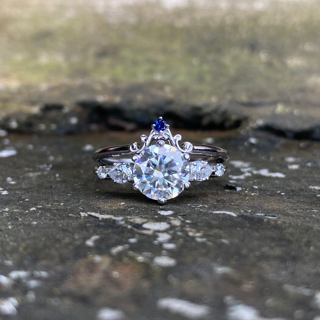 Round Cut Moissanite Bridal Ring Set, 14K White Gold Anniversary Ring ...